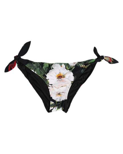 Dolce & Gabbana Black Side Tie Floral Bikini Bottom Swimwear