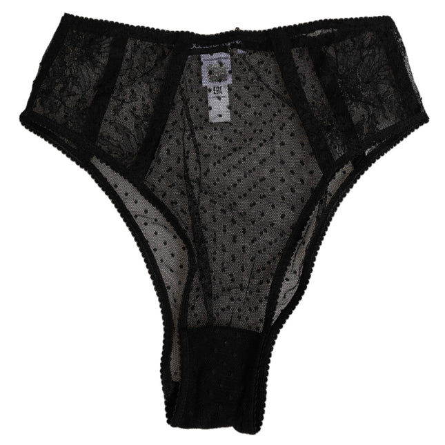 Dolce & Gabbana Black Lace Polka Dot Mesh High Waist Underwear