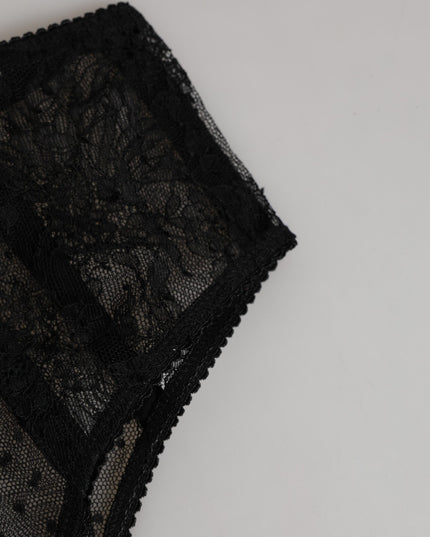 Dolce & Gabbana Black Lace Polka Dot Mesh High Waist Underwear