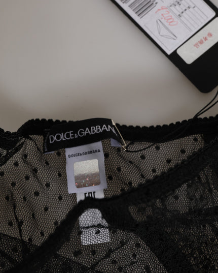 Dolce & Gabbana Black Lace Polka Dot Mesh High Waist Underwear