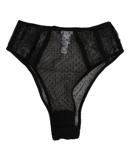 Dolce & Gabbana Black Lace Polka Dot Mesh High Waist Underwear