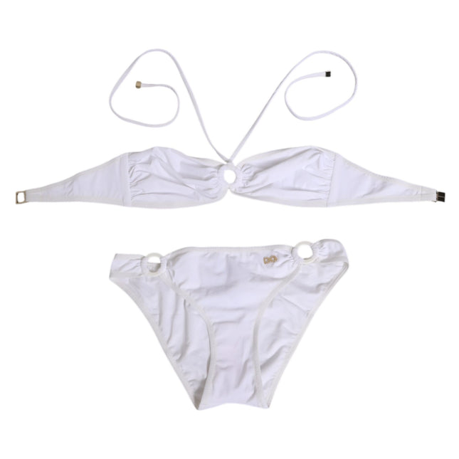 Dolce & Gabbana White Logo Swimsuit 2 Piece Top Bottom Swimwear