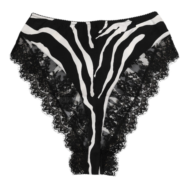 Dolce & Gabbana Black Silk Zebra Print Lace High Waist Underwear