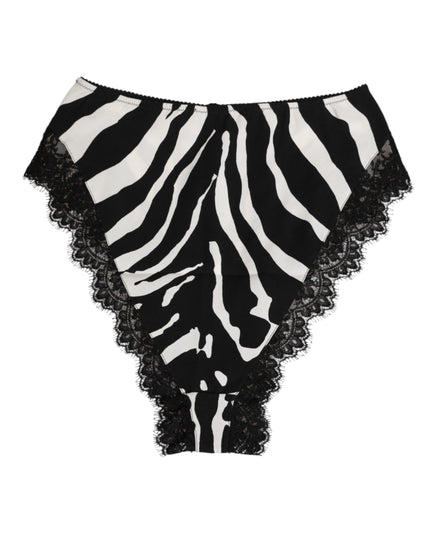 Dolce & Gabbana Black Silk Zebra Print Lace High Waist Underwear