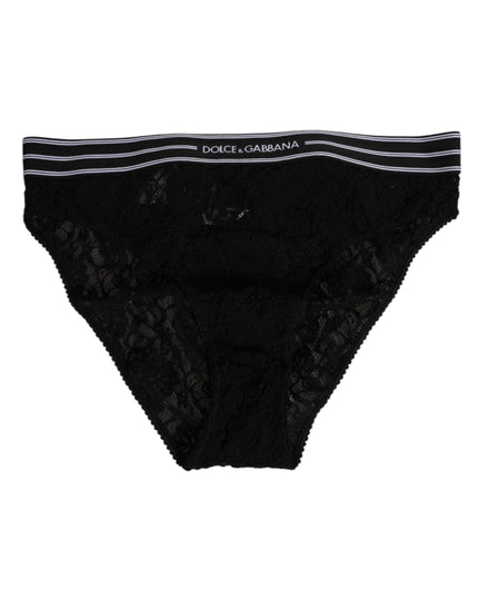 Dolce & Gabbana Black Lace Slip Brief Logo Waistband Underwear