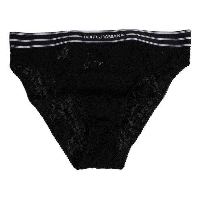 Dolce & Gabbana Black Lace Slip Brief Logo Waistband Underwear