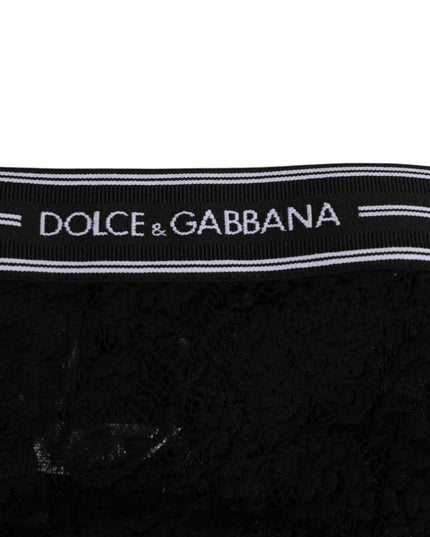 Dolce & Gabbana Black Lace Slip Brief Logo Waistband Underwear