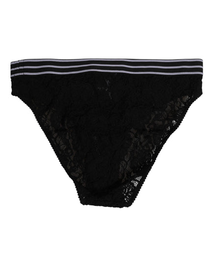 Dolce & Gabbana Black Lace Slip Brief Logo Waistband Underwear