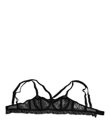 Dolce & Gabbana Black Floral Lace Nylon Balconcino Bra Underwear