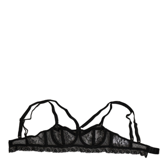 Dolce & Gabbana Black Floral Lace Nylon Balconcino Bra Underwear