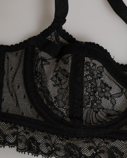 Dolce & Gabbana Black Floral Lace Nylon Balconcino Bra Underwear