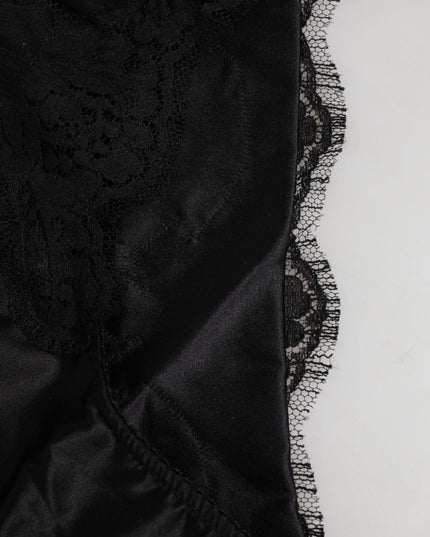 Dolce & Gabbana Black Silk Satin Floral Lace Panty Brief Underwear