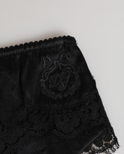 Dolce & Gabbana Black Silk Satin Floral Lace Panty Brief Underwear