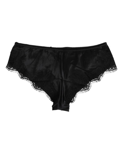 Dolce & Gabbana Black Silk Satin Floral Lace Panty Brief Underwear