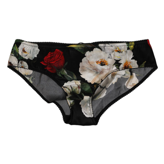 Dolce & Gabbana Black Floral Print Mid Waist Panty Underwear