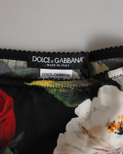 Dolce & Gabbana Black Floral Print Mid Waist Panty Underwear