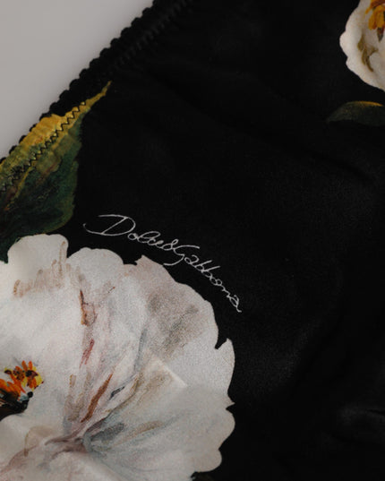 Dolce & Gabbana Black Floral Print Mid Waist Panty Underwear
