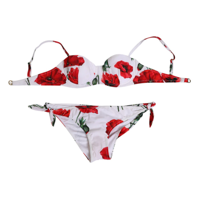 Dolce & Gabbana White Floral Swimsuit 2 Piece Top Bottom Swimwear