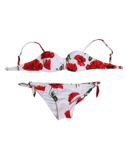 Dolce & Gabbana White Floral Swimsuit 2 Piece Top Bottom Swimwear