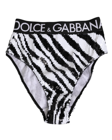 Dolce & Gabbana Black White Stripes High Waist Panty Underwear