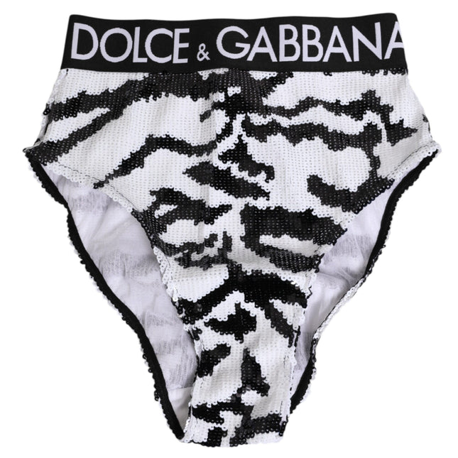 Dolce & Gabbana Black White Sequin High Waist Panty Underwear