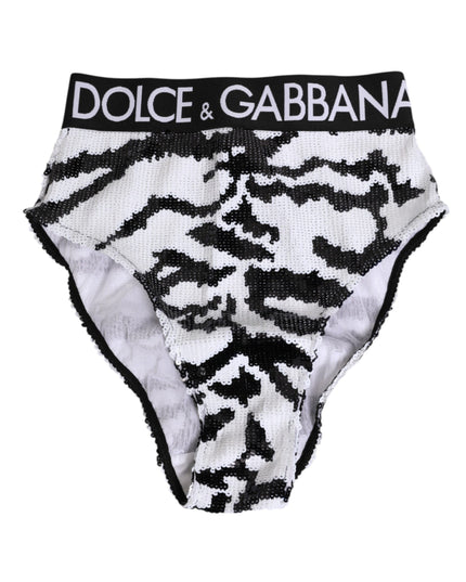 Dolce & Gabbana Black White Sequin High Waist Panty Underwear