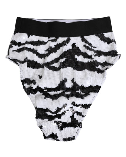 Dolce & Gabbana Black White Sequin High Waist Panty Underwear
