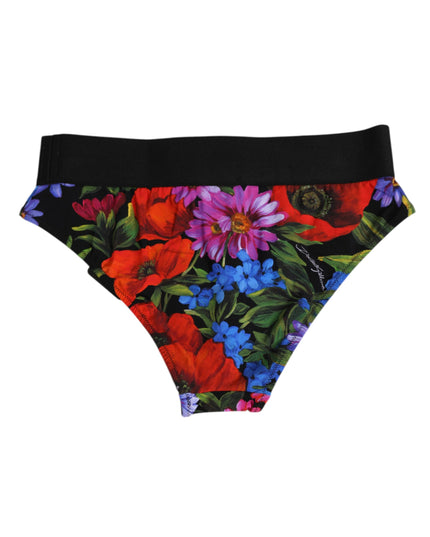 Dolce & Gabbana Black Floral Print High Waist Panty Underwear