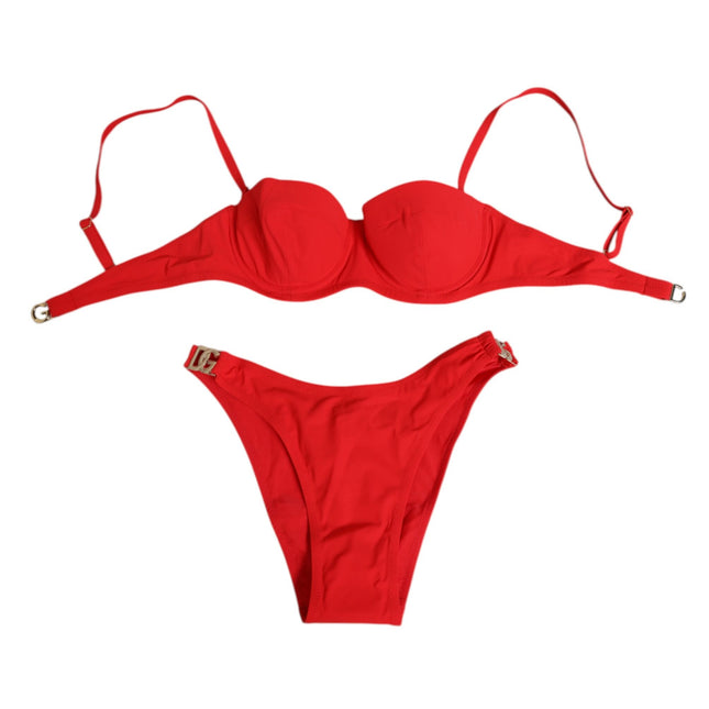 Dolce & Gabbana Red Nylon Swimsuit 2 Piece Top Bottom Swimwear