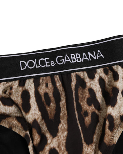 Dolce & Gabbana Brown Leopard Nylon High Waist Panty Underwear