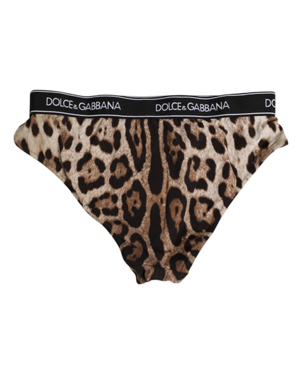 Dolce & Gabbana Brown Leopard Nylon High Waist Panty Underwear