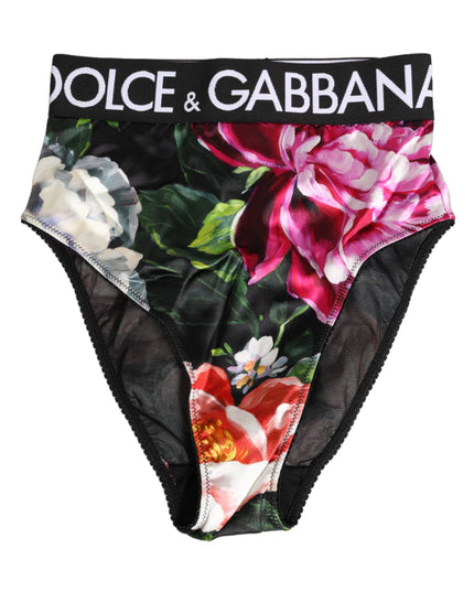 Dolce & Gabbana Black Floral Print High Waist Panty  Underwear