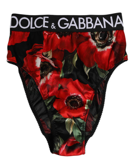 Dolce & Gabbana Black Floral Print High Waist Panty Underwear