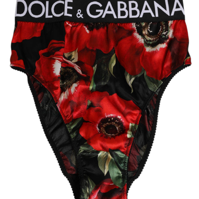 Dolce & Gabbana Black Floral Print High Waist Panty Underwear