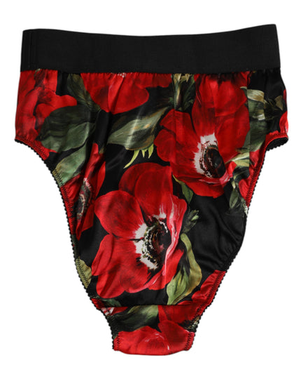 Dolce & Gabbana Black Floral Print High Waist Panty Underwear