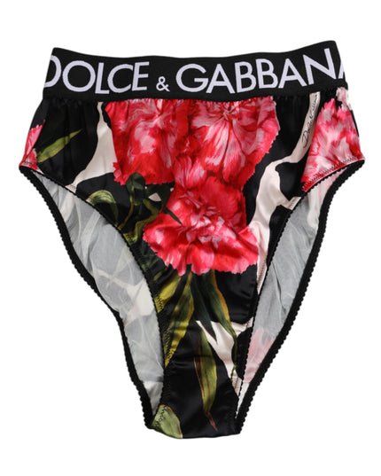Dolce & Gabbana Black Floral Print High Waist Panty Underwear