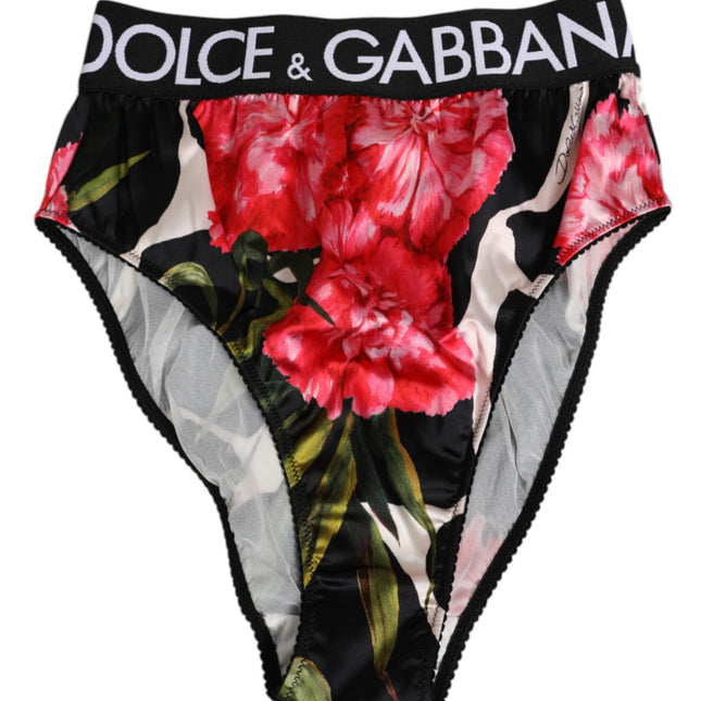 Dolce & Gabbana Black Floral Print High Waist Panty Underwear