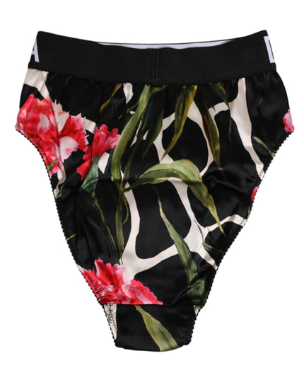 Dolce & Gabbana Black Floral Print High Waist Panty Underwear
