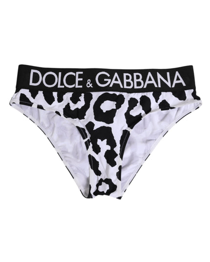 Dolce & Gabbana White Leopard Nylon High Waist Panty Underwear