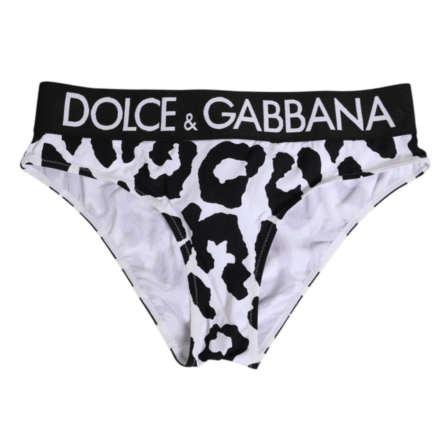 Dolce & Gabbana White Leopard Nylon High Waist Panty Underwear