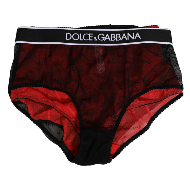 Dolce & Gabbana Black Red Nylon High Waist Girdle Underwear