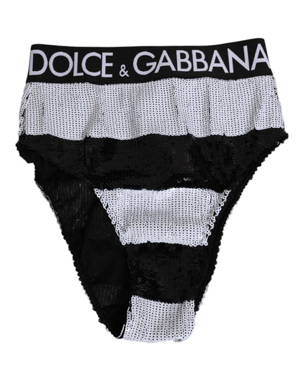 Dolce & Gabbana Black White Sequin High Waist Panty Underwear