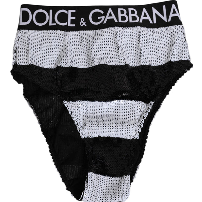 Dolce & Gabbana Black White Sequin High Waist Panty Underwear