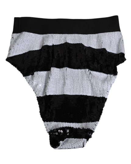 Dolce & Gabbana Black White Sequin High Waist Panty Underwear