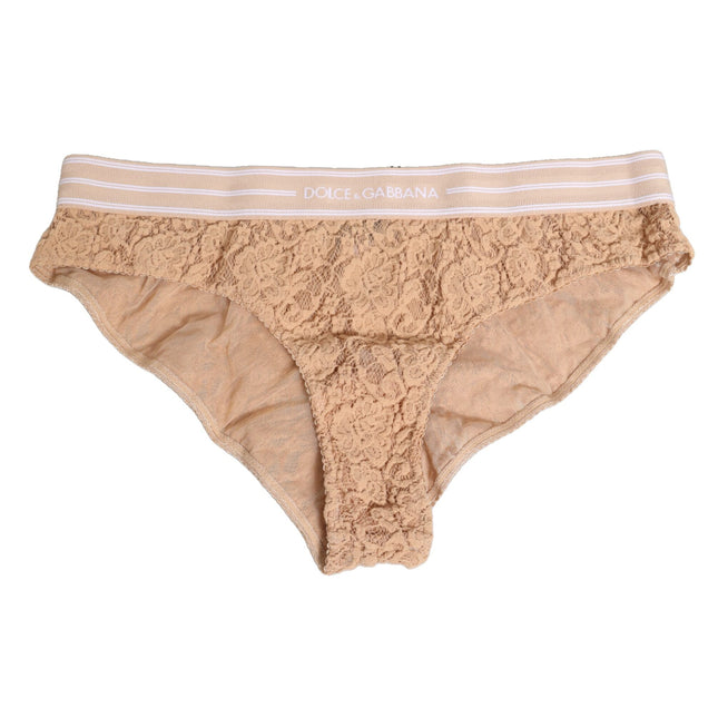 Dolce & Gabbana Beige Lace Nylon High Waist Panty Underwear