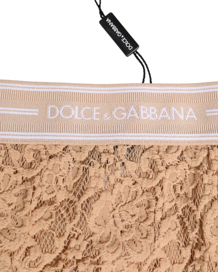 Dolce & Gabbana Beige Lace Nylon High Waist Panty Underwear