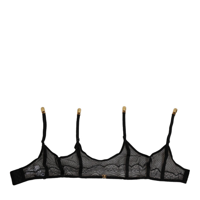 Dolce & Gabbana Black Floral Lace Nylon Strap Garter Underwear