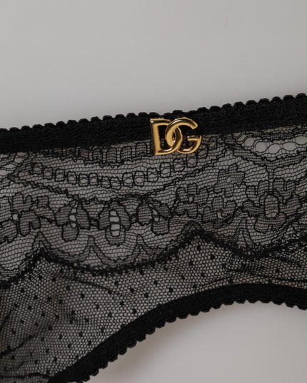 Dolce & Gabbana Black Floral Lace Nylon Strap Garter Underwear