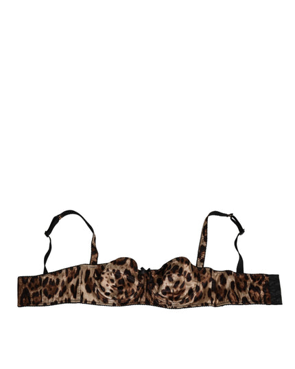 Dolce & Gabbana Brown Leopard Silk Balconnet Bra Underwear