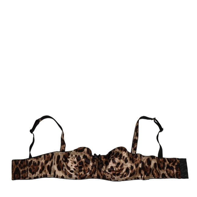 Dolce & Gabbana Brown Leopard Silk Balconnet Bra Underwear